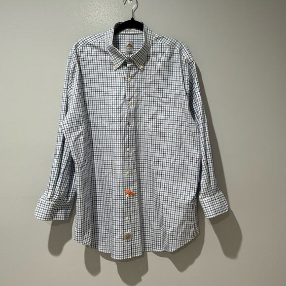 Peter Millar Button Down Cotton Long Sleeve Size XL Color White Blue Black Plaid - Picture 2 of 10